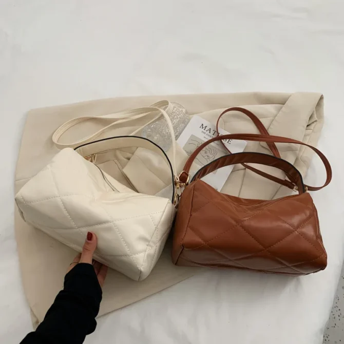 Trendy Soft Pu Leather Shoulder Bag Brand Designer Handbags Crossbody Bags For Women Fashion Plaid Top-handle Bag