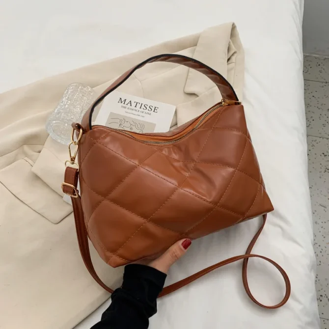 Trendy Soft Pu Leather Shoulder Bag Brand Designer Handbags Crossbody Bags For Women Fashion Plaid Top-handle Bag