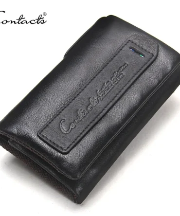 CONTACT'S Genuine Leather Men Key Wallet Small Male Purse with Coin Pocket Key Holder Man Pouch Housekeeper High Quality Keyring