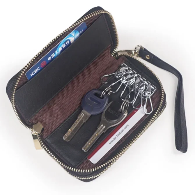 Classic New Double Zip Men's Genuine Cow Leather Car Key Holder Multifunction Housekeeper High Class Motor Key Case