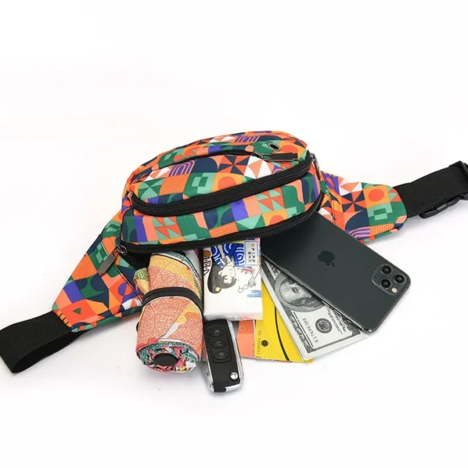 Nylon colorful waist bag, women's fashionable sports running crossbody bag, outdoor cash register and leisure small bag