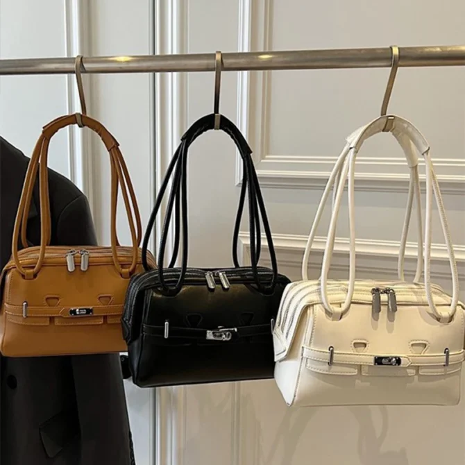 Luxury Underarm Bag Women Fashion Multi-layer Zipper Shoulder Bag New Belt Buckle Design Boston Bag Soft Leather Motorcycle Bags
