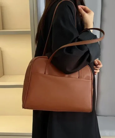 Fashion Korean Style Boston Shoulder Bag Solid Color Casual Pu Leather Tote Bag Travel Large Capacity Women's Handbag Lady
