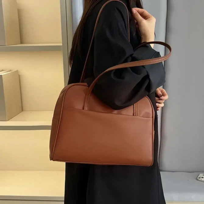Fashion Korean Style Boston Shoulder Bag Solid Color Casual Pu Leather Tote Bag Travel Large Capacity Women's Handbag Lady