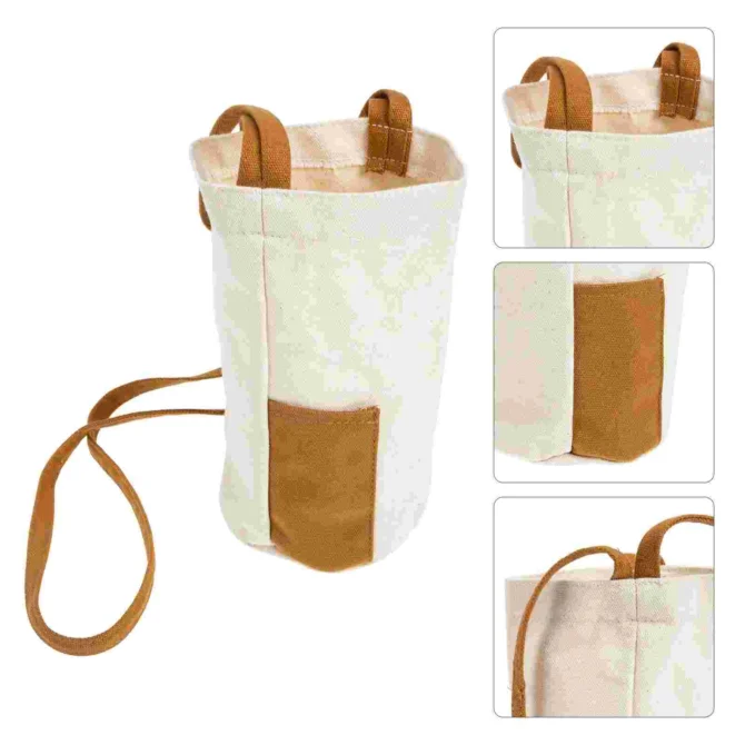 Bottle Gift Bags Water Umbrella Sleeve Cup Canvas Storage Shoulder Cross Body Hanging Pouch Protective Brown