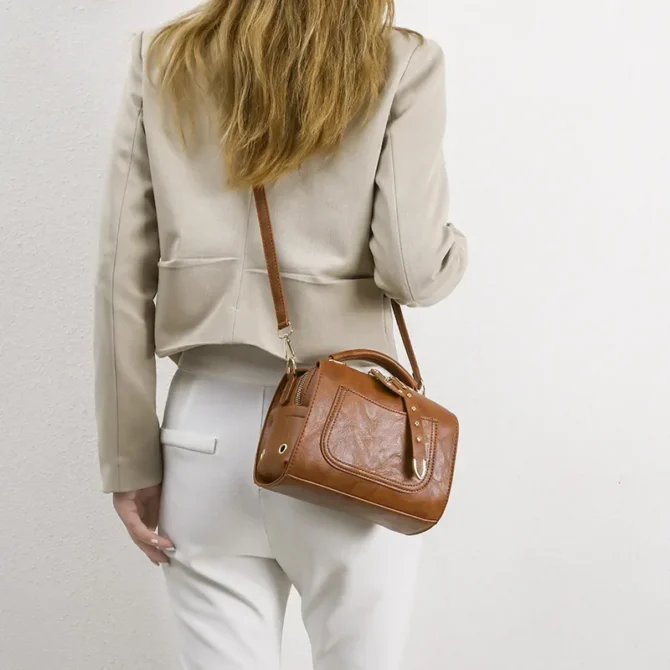 Retro Style Women's Bags 2025 New Luxury Boston Crossbody Bag Fashion PU Leather Women Handbags 8239LZF
