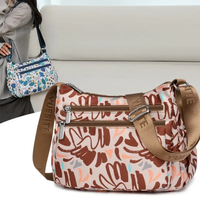 New middle-aged women's bag with multiple compartments, fashionable nylon shoulder bag, large capacity commuting crossbody bag