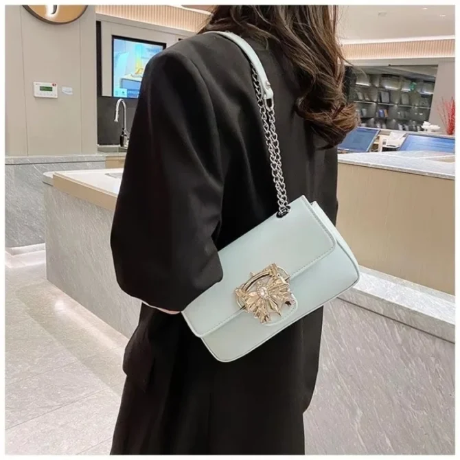 PU Leather Underarm Bag for Women, 3D Bow Locking, Female Shoulder Bag, Crossbody Bags, Purse Chain Handbags, Fashion Design