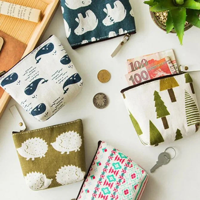 Canvas Coin Bag Purse Women Coin Money Card Holder Cute Wallet Case Zipper Key Storage Pouch For Girl Gift
