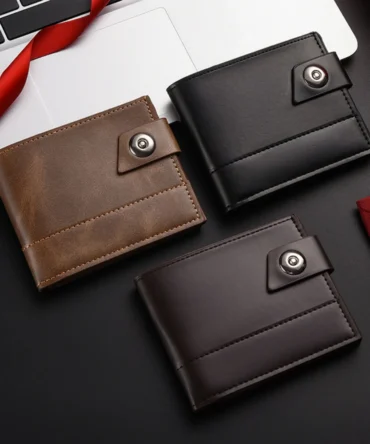 2 Fold Short Wallet with Buckle Solid Color Wear-Resistant Pu Leather Business Wallet Multiple Card Slots ID Credit Card Holder