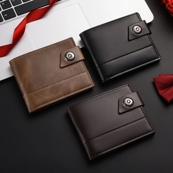 2 Fold Short Wallet with Buckle Solid Color Wear-Resistant Pu Leather Business Wallet Multiple Card Slots ID Credit Card Holder