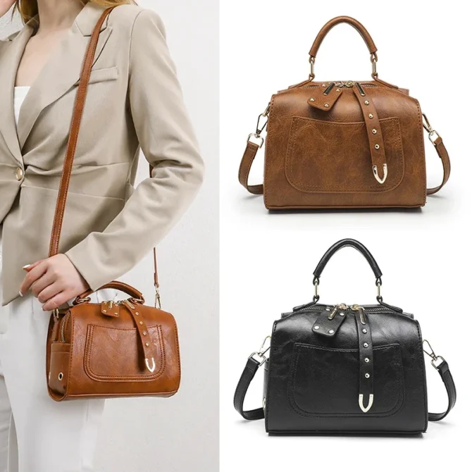 Retro Style Women's Bags 2025 New Luxury Boston Crossbody Bag Fashion PU Leather Women Handbags 8239LZF