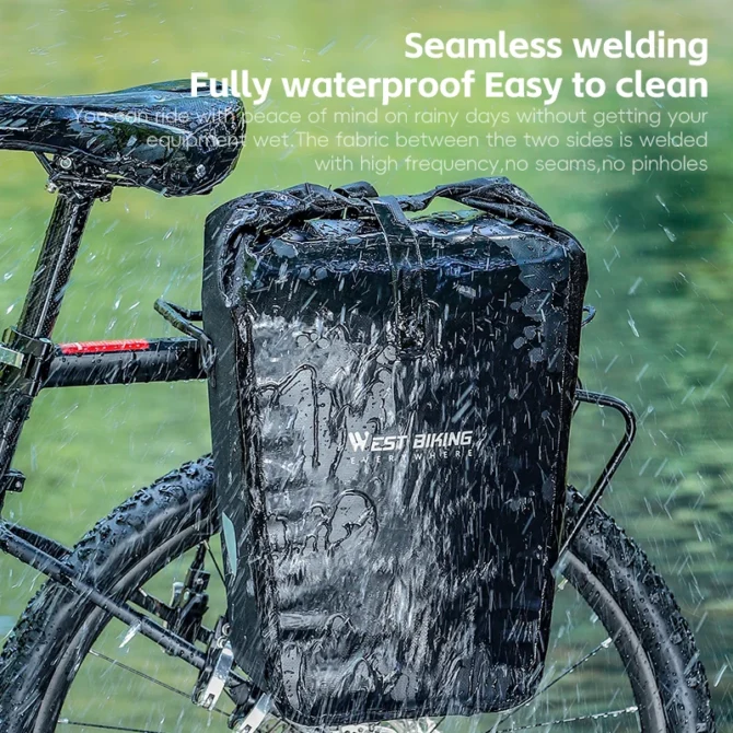 WEST BIKING Double Side Bicycle Bag 25L Large Capacity Waterproof Trunk Pannier MTB Bike Rear Seat Rack Bag Cycling Accessories