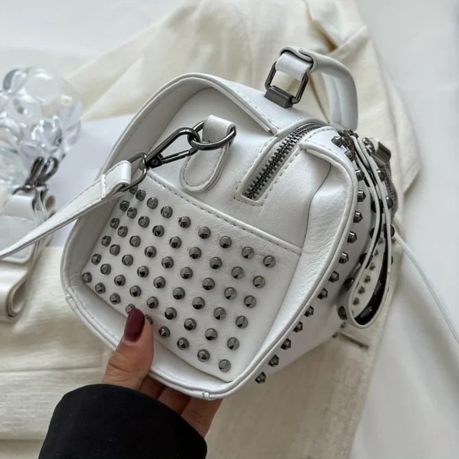 Vintage Tassel & Rivets Decor Handbag, Ladies Fashion Punk Style Crossbody Boston Bag, Women's Y2k Style Novelty Bag