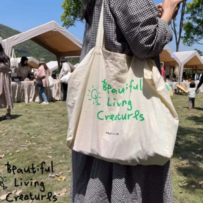 Women's Bag Cheap Casual Large Capacity Shoulder Bags Shopper Canvas Letter Fashion Harajuku Zipper Print Handbags