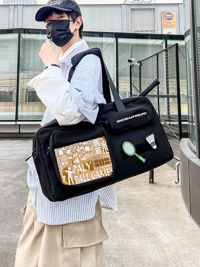 Badminton Bag for 3Pcs Racket, Hand-Held Sports and Fitness Bags, Unisex Large Capacity Racket Bag, Multi-Layer Shoulder Bag,