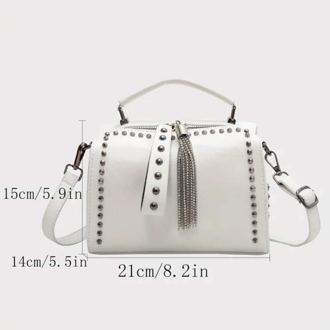 Vintage Tassel & Rivets Decor Handbag, Ladies Fashion Punk Style Crossbody Boston Bag, Women's Y2k Style Novelty Bag
