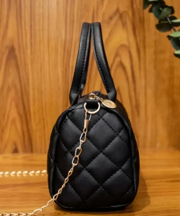 Chic and trendy black argyle women's crossbody Boston handbag - stylish sophisticated choice for a fashionable appearance