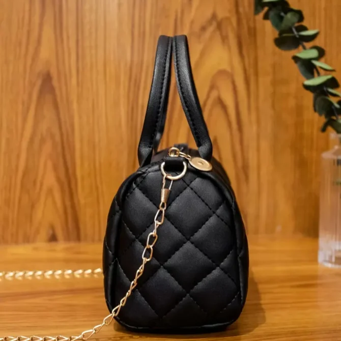 Chic and trendy black argyle women's crossbody Boston handbag - stylish sophisticated choice for a fashionable appearance