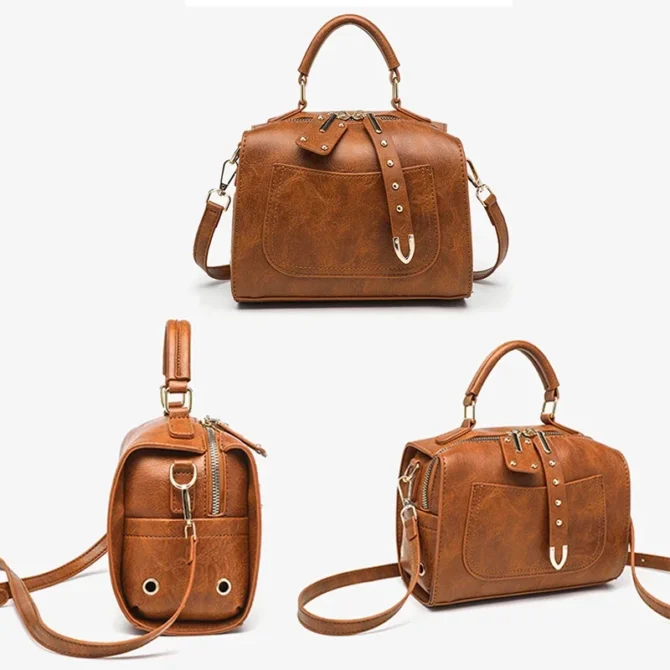 Retro Style Women's Bags 2025 New Luxury Boston Crossbody Bag Fashion PU Leather Women Handbags 8239LZF