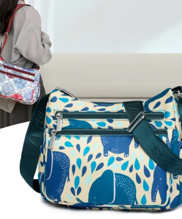 New middle-aged women's bag with multiple compartments, fashionable nylon shoulder bag, large capacity commuting crossbody bag