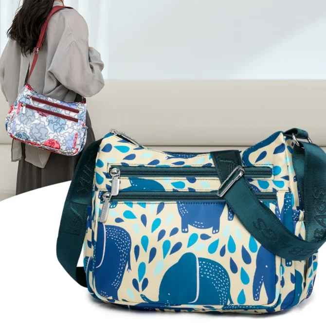 New middle-aged women's bag with multiple compartments, fashionable nylon shoulder bag, large capacity commuting crossbody bag