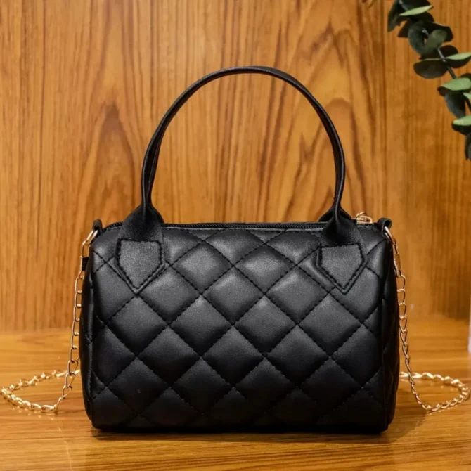 Chic and trendy black argyle women's crossbody Boston handbag - stylish sophisticated choice for a fashionable appearance