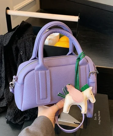 Purple Handbag Small Women Bag Candy Colors Pu Leather Shoulder Crossbody Bag Female Brand Boston Handbag Commute Bag