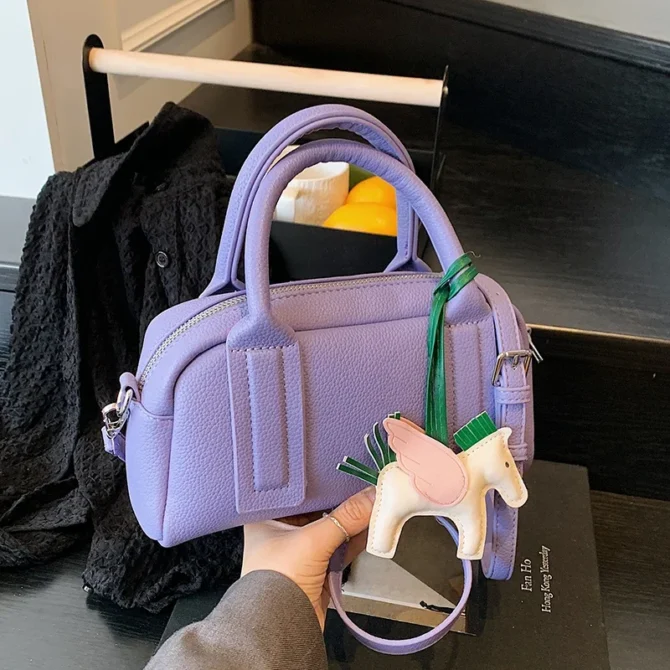 Purple Handbag Small Women Bag Candy Colors Pu Leather Shoulder Crossbody Bag Female Brand Boston Handbag Commute Bag