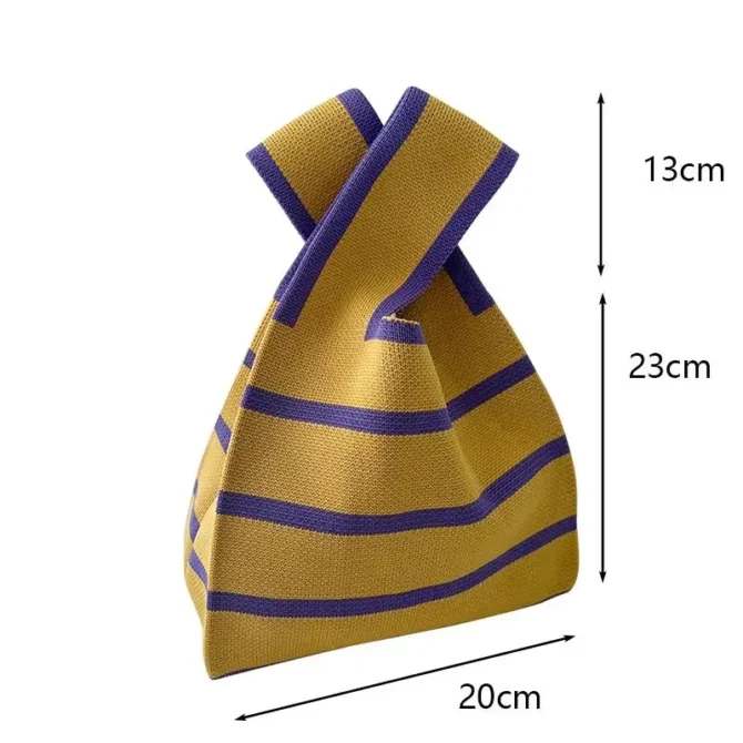 Stripe Handmade Knitted Women Shoulder Bags Casual Portable Ladies Small Handbags Shopper Student Reusable Girls Tote Wrist Bag