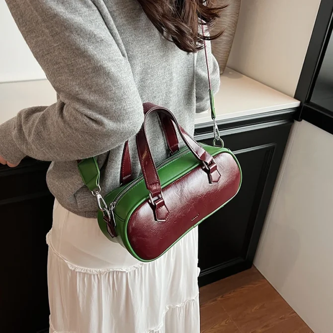 Vintage PU Leather Boston Women Small Handbag and Purse Fashion Designer Crossbody Bag Female Casual Travel Pillow Shoulder Bag