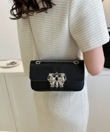 PU Leather Underarm Bag for Women, 3D Bow Locking, Female Shoulder Bag, Crossbody Bags, Purse Chain Handbags, Fashion Design