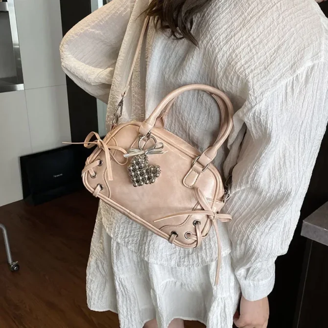 Luxury Designer Pendant PU Leather Women's Handbag Retro Crossbody Bag Pillow Bowling Boston Tote