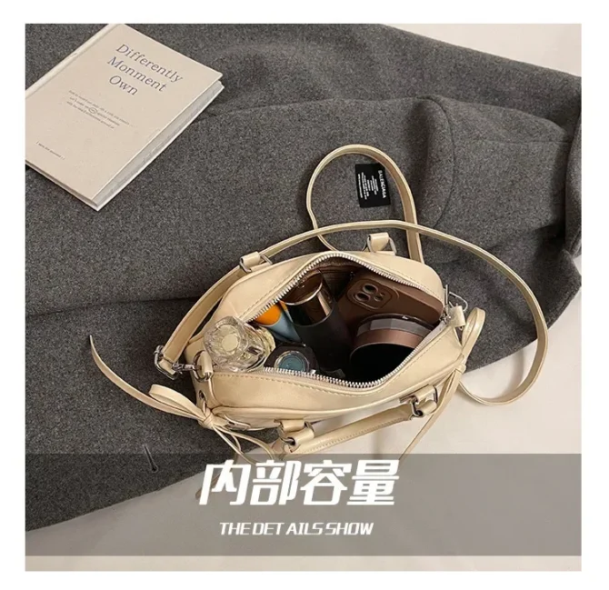 Luxury Designer Pendant PU Leather Women's Handbag Retro Crossbody Bag Pillow Bowling Boston Tote