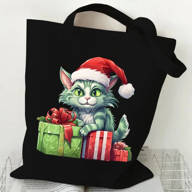 Cat What Cat Christmas Print Shopper Bag Anime Kawaii Tote Bag Borse Borsa Da Donna Borse A Tracolla Harajuku Beach Totes