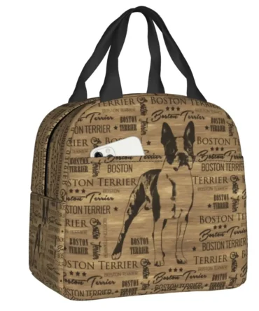 Boston Terrier Dog Portable Lunch Boxes Women Multifunction Pet Puppy Thermal Cooler Food Insulated Lunch Bag Office Work