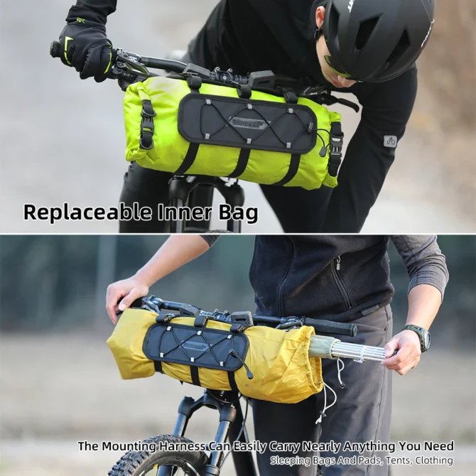 Rhinowalk Bicycle Handlebar Bag 12L Waterproof Bike Mounts Set Bike Bag Base With Replaceable Inner Dry Bag Luggage Storage