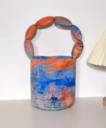 Tote Bag Retro Bucket Bag Lunch Box Oil Painting Travel Bag For Women Fashion Accessory Leisure