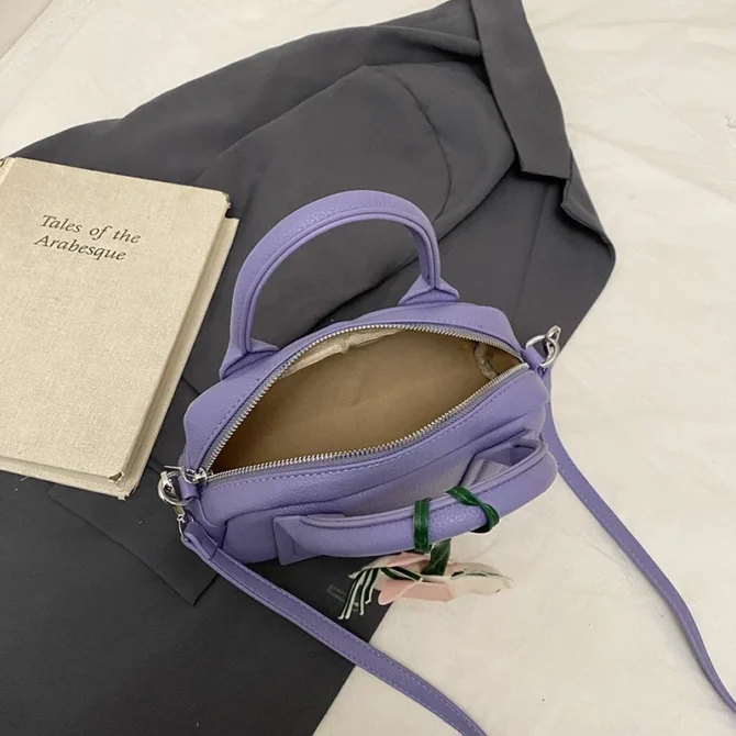 Purple Handbag Small Women Bag Candy Colors Pu Leather Shoulder Crossbody Bag Female Brand Boston Handbag Commute Bag