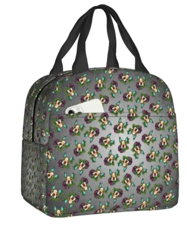 Boston Terrier In Red Insulated Lunch Bag for Portable Day Of The Dead Sugar Skull Dog Cooler Thermal Bento Box Office School