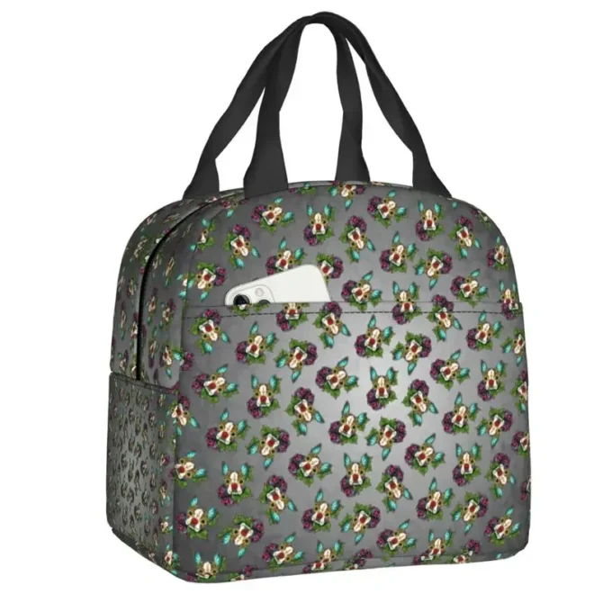 Boston Terrier In Red Insulated Lunch Bag for Portable Day Of The Dead Sugar Skull Dog Cooler Thermal Bento Box Office School