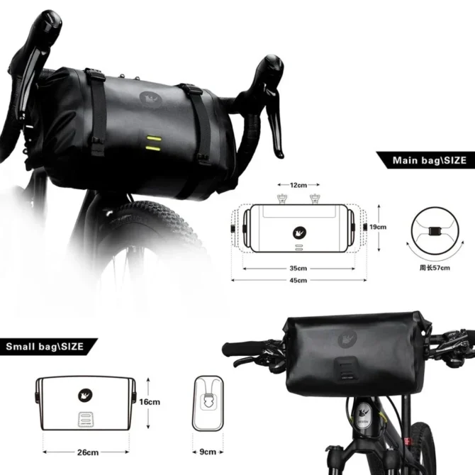 Rhinowalk Bicycle Handlebar Bag 100% Waterproof Big Capacity 8L+4L 1/2-Piece Front Tube Cycling Bag MTB Road Bike Accessories