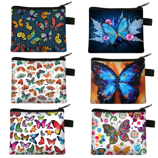 New Butterfly Printed Zero Wallet Portable Card Bag Coin Key Storage Bag Hand Bag Card Holder monedero mujer carteras Coin Purse