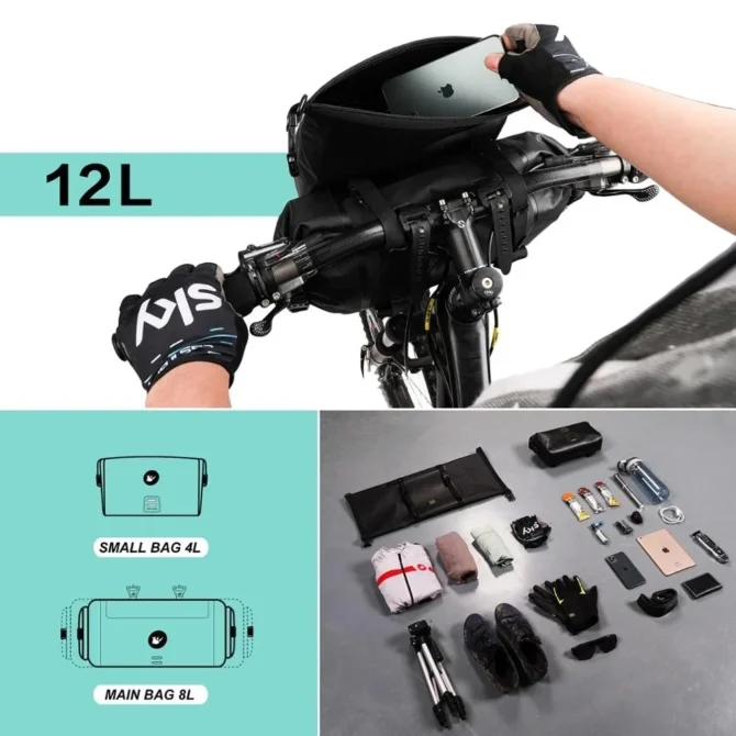 Rhinowalk Bicycle Handlebar Bag 100% Waterproof Big Capacity 8L+4L 1/2-Piece Front Tube Cycling Bag MTB Road Bike Accessories