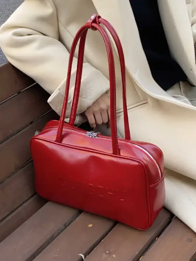 High-Grade Sense Vintage Red Shoulder Bags Creative Letter Design Women Armpit Bag Winter Trendy Commuter Handbags