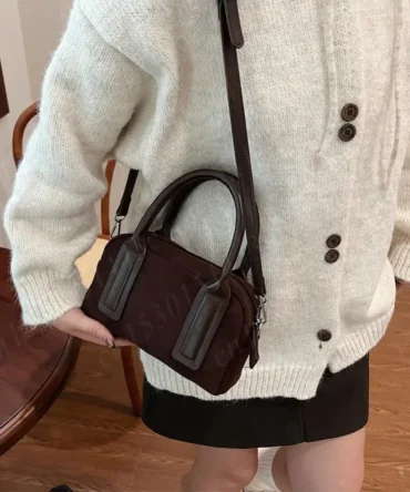 Women Suede Shoulder Bag Adjustable Strap Boston Bag with Multi-Pockets Handbag Crossbody Bag Zipper Satchel Bag for Work Travel