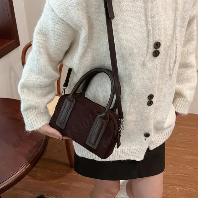 Women Suede Shoulder Bag Adjustable Strap Boston Bag with Multi-Pockets Handbag Crossbody Bag Zipper Satchel Bag for Work Travel