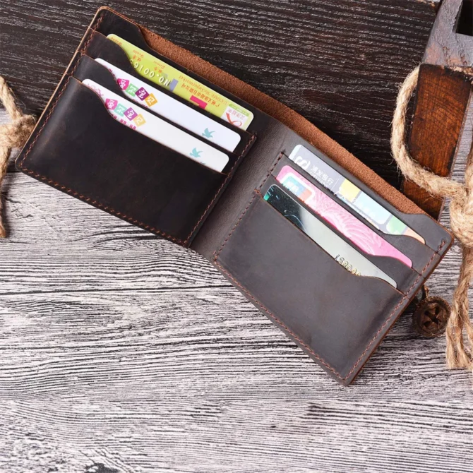 AIGUONIU 100% Genuine Leather Wallets Bifold Purse Vintage Crazy Horse Leather Clutch Men wallets Retro Coin Pocket men wallets