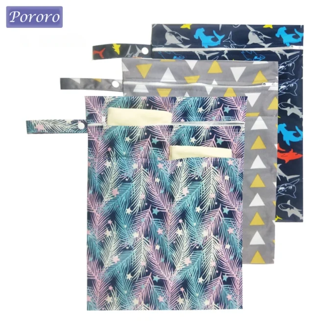 Pororo Baby Diaper Nappy Wet Dry Bag Reusable Waterproof Fashion Prints Cloth Double Pocket Handle Nappies Bags 30*40cm Hot Sale