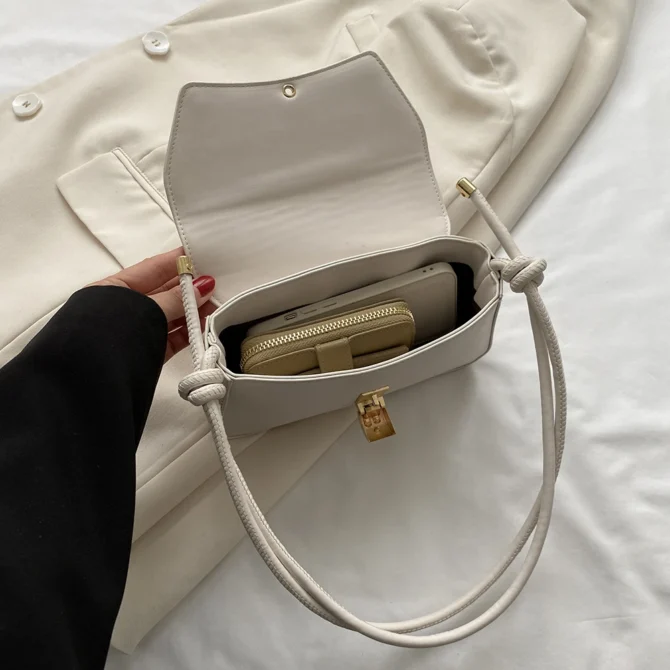 2023 Trend Shoulder Bag Women Metal Lock Buckle Knot Armpit Bag Crossbody Bag Ladies Solid Handbags Personality Messenger Bag